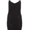 Black Glitter Ruched Bodycon Mini Dress