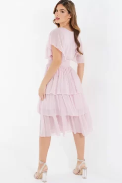 Pink Chiffon Tiered Midi Dress -Women Clothing Sale 00100036432 XB scaled