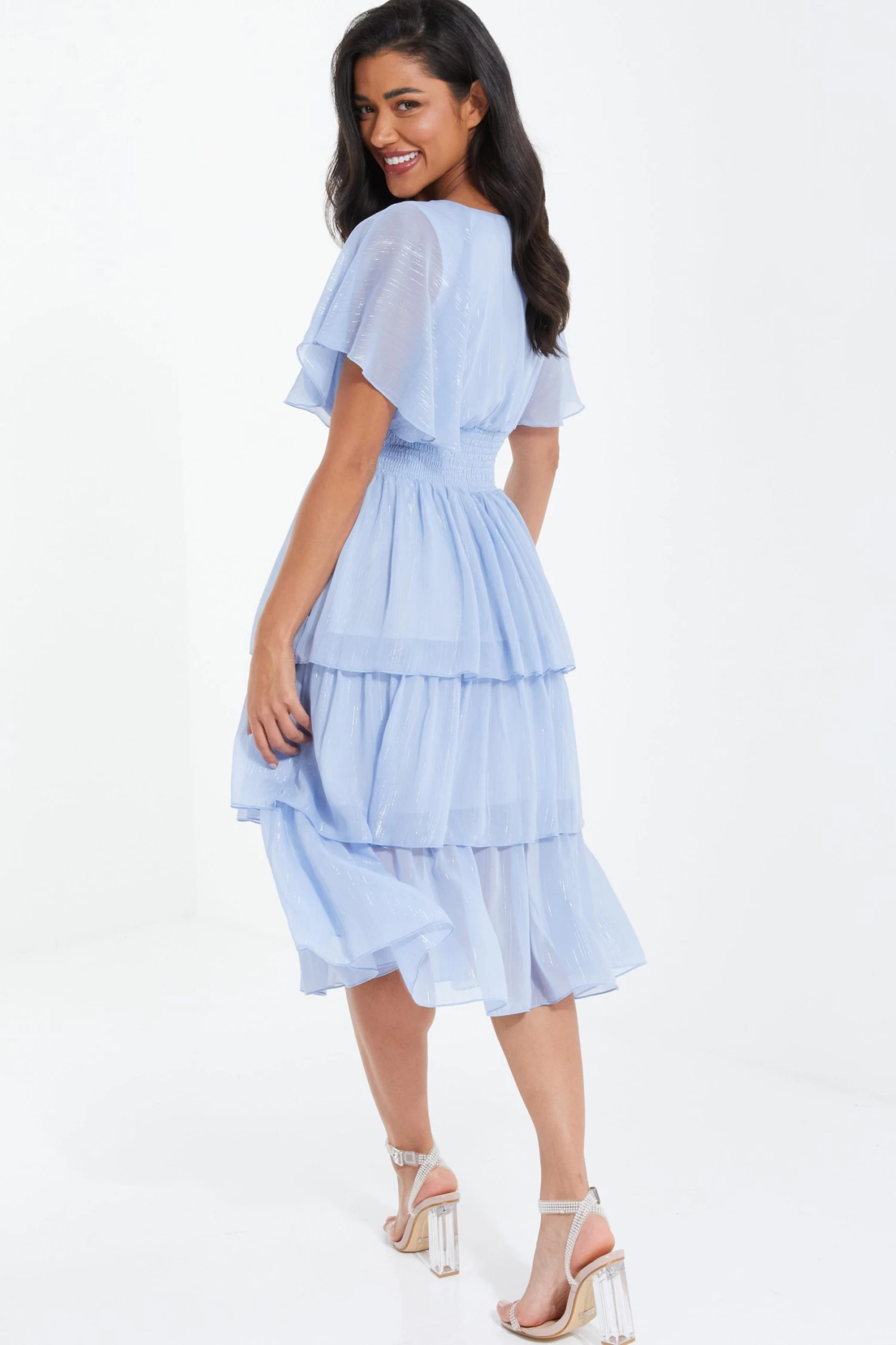 Blue Chiffon Tiered Midi Dress 3 Blue Chiffon Tiered Midi Dress - Image 3