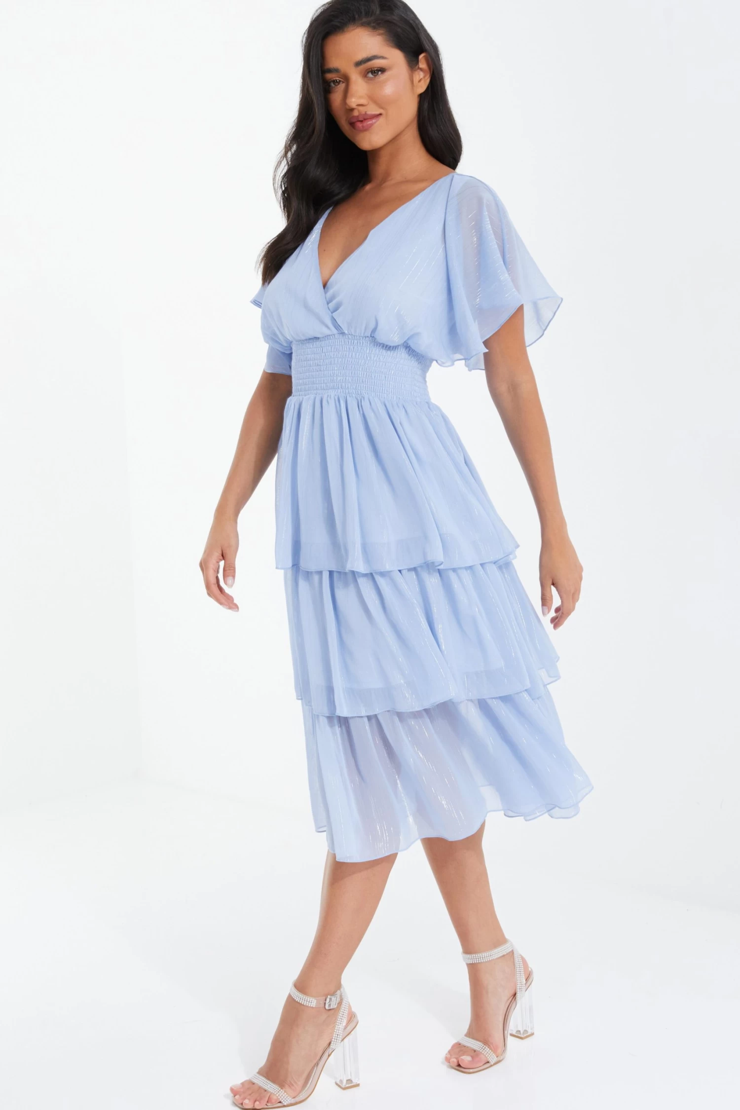 Blue Chiffon Tiered Midi Dress 4 Blue Chiffon Tiered Midi Dress - Image 4