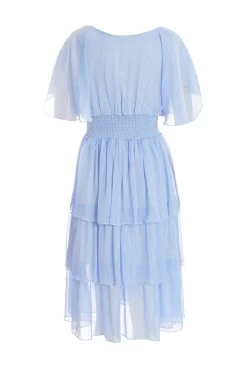 Blue Chiffon Tiered Midi Dress 10 Blue Chiffon Tiered Midi Dress -Women Clothing Sale 00100036433 ZB