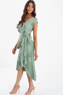 Sage Satin Tiered Midi Dress -Women Clothing Sale 00100036434 XS scaled