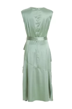 Sage Satin Tiered Midi Dress -Women Clothing Sale 00100036434 ZB scaled