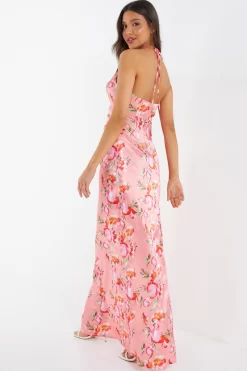 Coral Floral Satin Maxi Dress 8 Coral Floral Satin Maxi Dress -Women Clothing Sale 00100036436 XB scaled