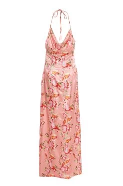 Coral Floral Satin Maxi Dress -Women Clothing Sale 00100036436 ZB
