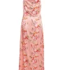 Coral Floral Satin Maxi Dress