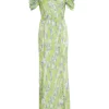 Lime Satin Marble Print Maxi Dress
