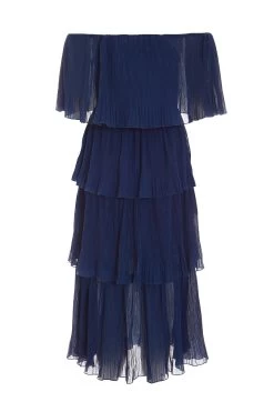 Navy Bardot Pleated Midaxi Dress 10 Navy Bardot Pleated Midaxi Dress -Women Clothing Sale 00100036451 ZB