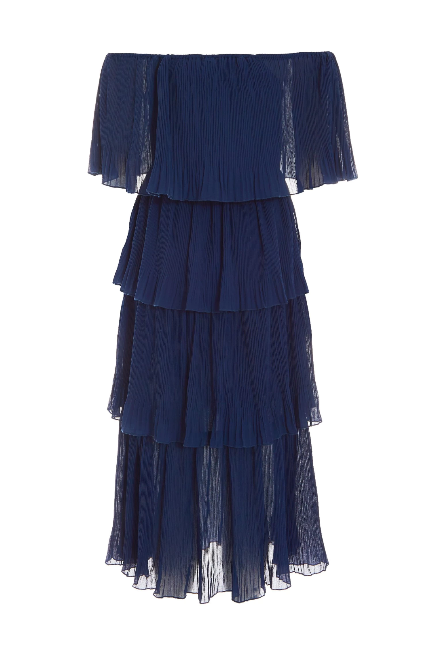 Navy Bardot Pleated Midaxi Dress 5 Navy Bardot Pleated Midaxi Dress - Image 5