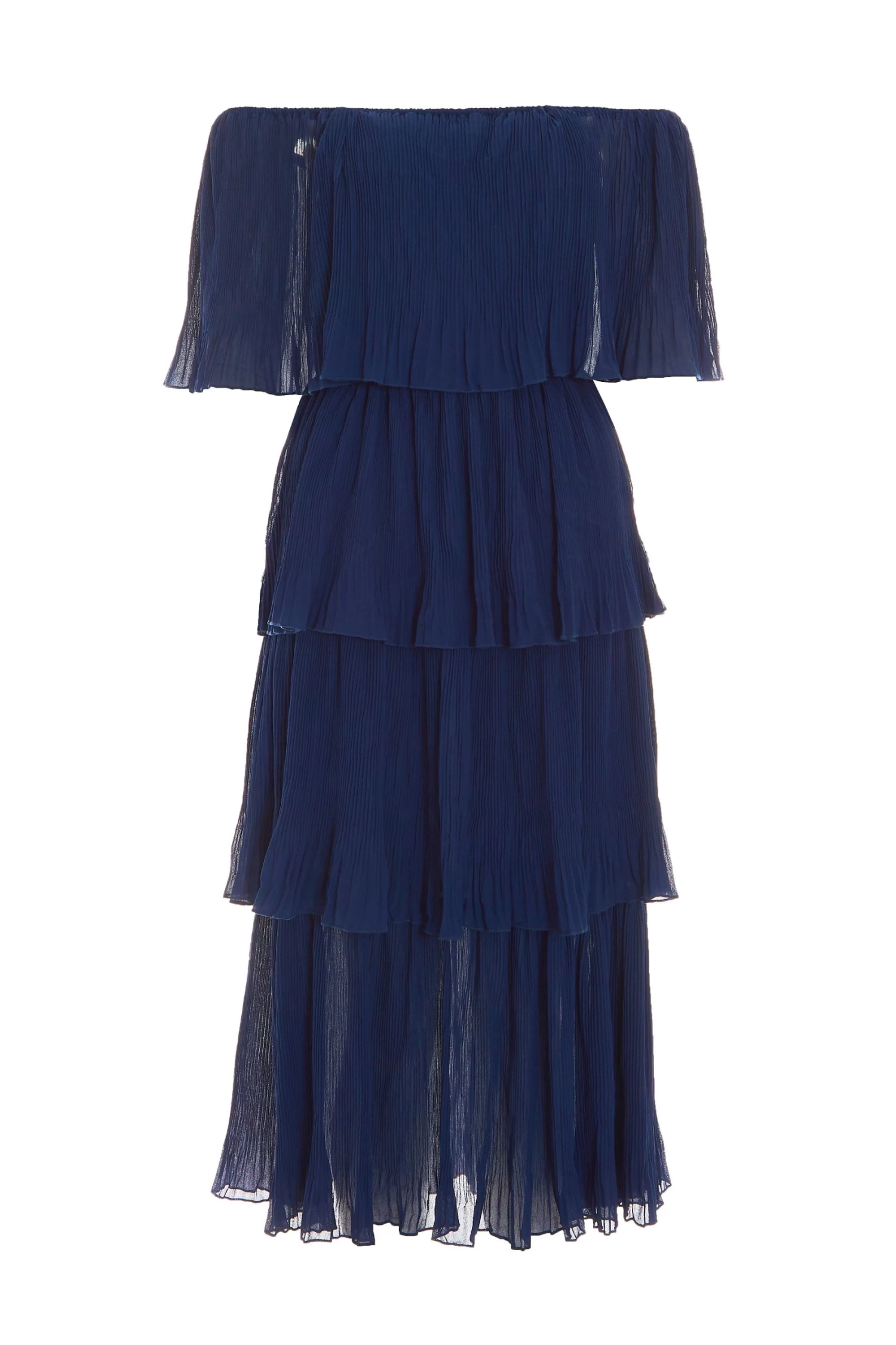 Navy Bardot Pleated Midaxi Dress 1 Navy Bardot Pleated Midaxi Dress
