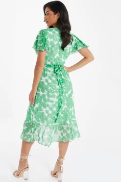 Green Chiffon Floral Wrap Midi Dress -Women Clothing Sale 00100036458 XB scaled