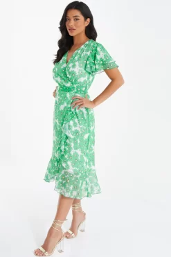Green Chiffon Floral Wrap Midi Dress -Women Clothing Sale 00100036458 XS scaled