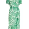 Green Chiffon Floral Wrap Midi Dress
