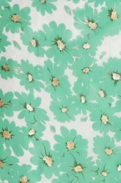 Green Chiffon Floral Wrap Midi Dress -Women Clothing Sale 00100036458 ZS