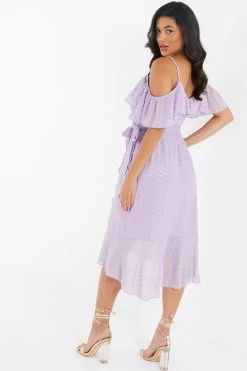 Lilac Chiffon Foil Midi Dress -Women Clothing Sale 00100036461 XB