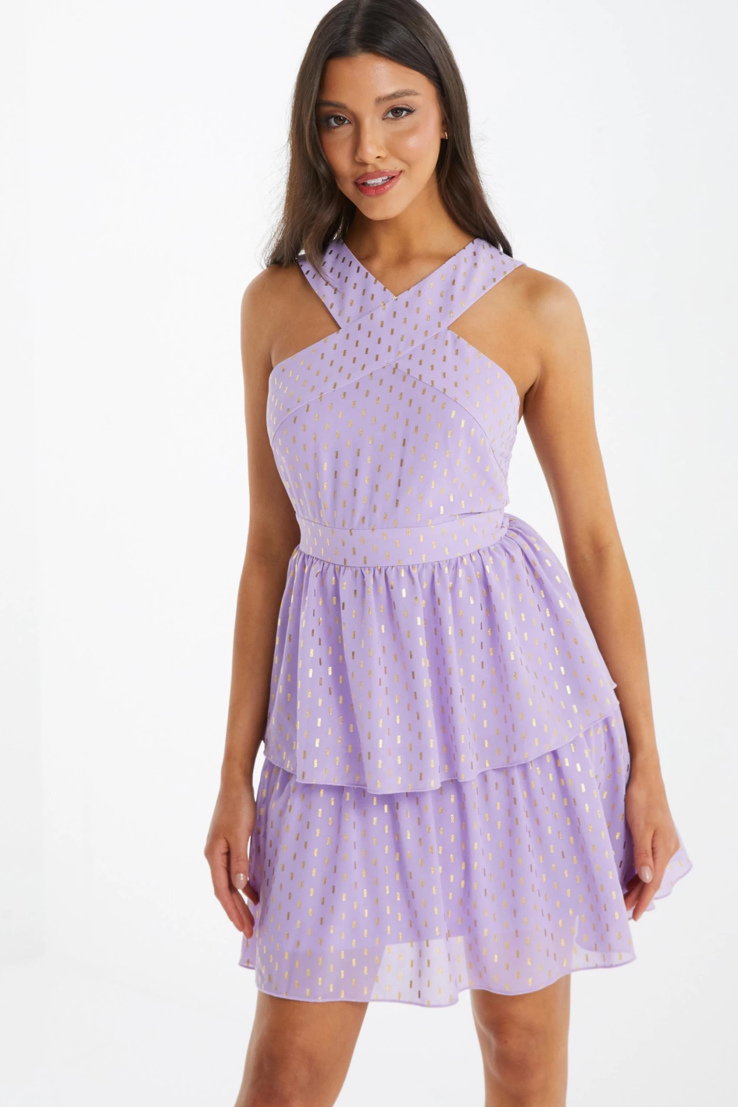 Lilac Chiffon Foil Tiered Mini Dress 2 Lilac Chiffon Foil Tiered Mini Dress - Image 2