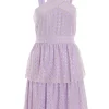 Lilac Chiffon Foil Tiered Mini Dress