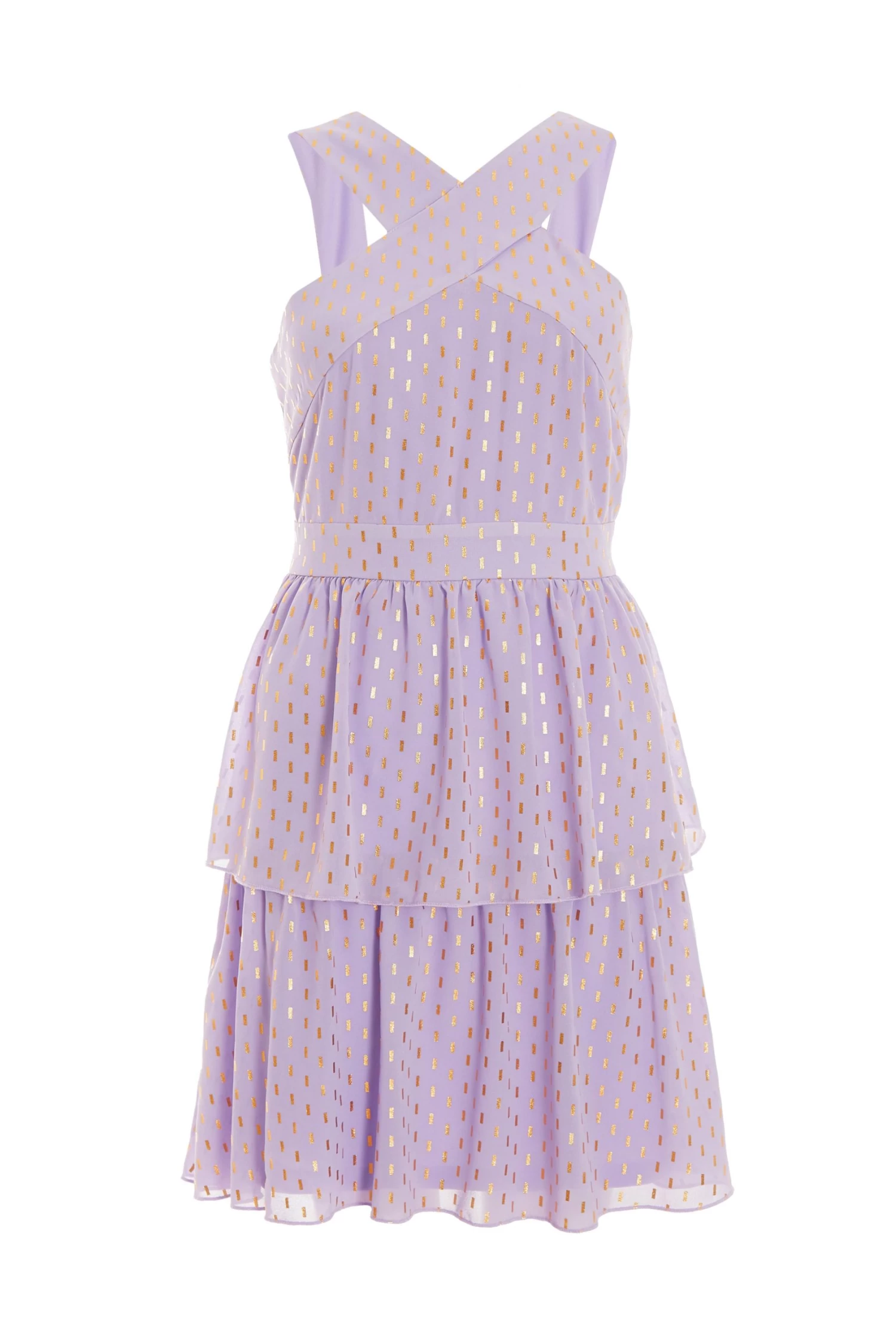 Lilac Chiffon Foil Tiered Mini Dress 1 Lilac Chiffon Foil Tiered Mini Dress
