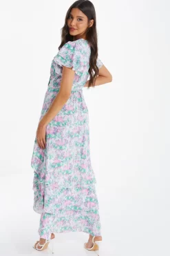 Pink Smudge Print Frill Maxi Dress 8 Pink Smudge Print Frill Maxi Dress -Women Clothing Sale 00100036463 XB scaled