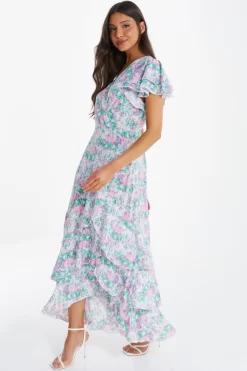 Pink Smudge Print Frill Maxi Dress 9 Pink Smudge Print Frill Maxi Dress -Women Clothing Sale 00100036463 XS scaled