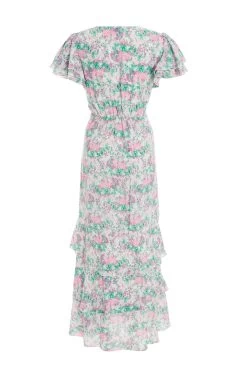 Pink Smudge Print Frill Maxi Dress 10 Pink Smudge Print Frill Maxi Dress -Women Clothing Sale 00100036463 ZB