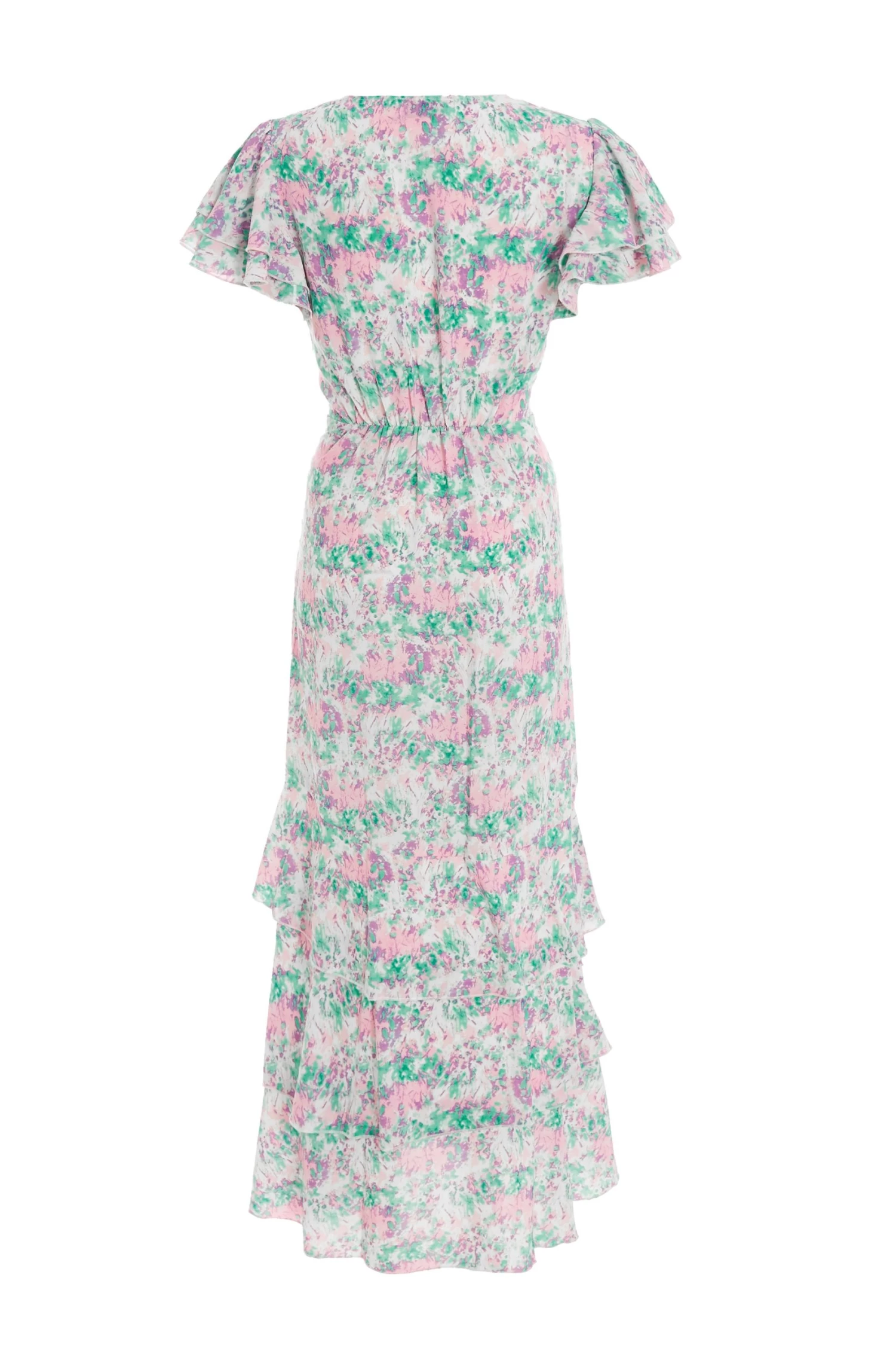 Pink Smudge Print Frill Maxi Dress 5 Pink Smudge Print Frill Maxi Dress - Image 5