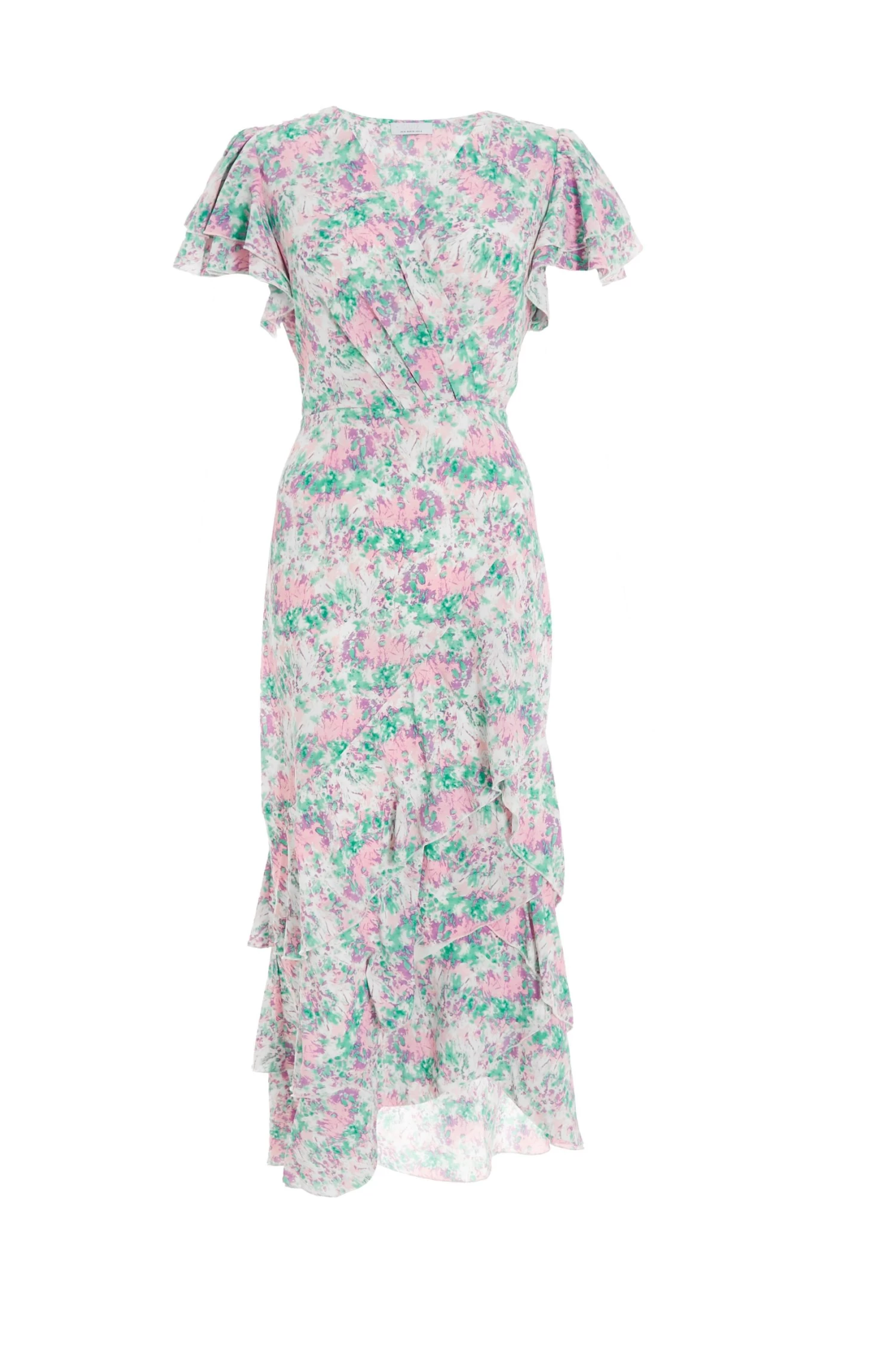 Pink Smudge Print Frill Maxi Dress 1 Pink Smudge Print Frill Maxi Dress