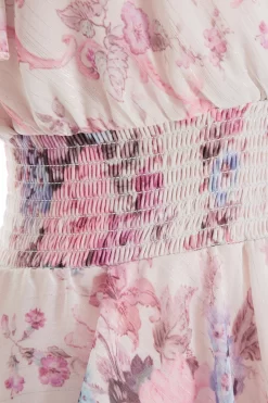 Pink Chiffon Floral Dip Hem Tiered Midi Dress 11 Pink Chiffon Floral Dip Hem Tiered Midi Dress -Women Clothing Sale 00100036467 ZS scaled