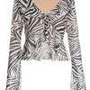 Stone Zebra Print Mesh Top