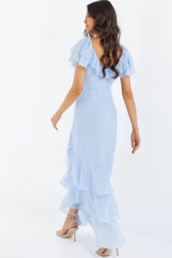 Light Blue Chiffon Frill Maxi Dress -Women Clothing Sale 00100036489 XB scaled