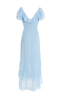 Light Blue Chiffon Frill Maxi Dress -Women Clothing Sale 00100036489 ZB scaled