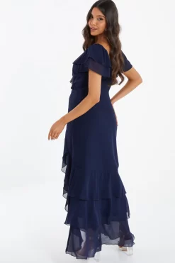 Navy Chiffon Frill Maxi Dress 8 Navy Chiffon Frill Maxi Dress -Women Clothing Sale 00100036490 XB scaled