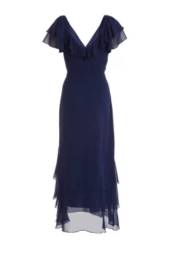Navy Chiffon Frill Maxi Dress 10 Navy Chiffon Frill Maxi Dress -Women Clothing Sale 00100036490 ZB scaled