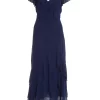 Navy Chiffon Frill Maxi Dress