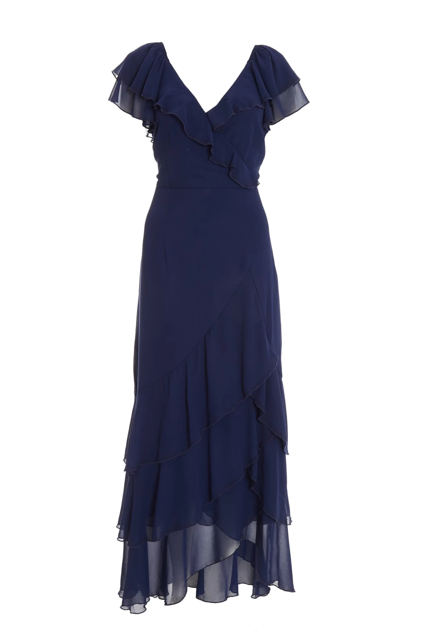 Navy Chiffon Frill Maxi Dress 1 Navy Chiffon Frill Maxi Dress