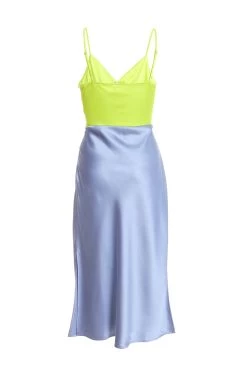 Blue Satin V Neck Midi Dress 10 Blue Satin V Neck Midi Dress -Women Clothing Sale 00100036493 ZB