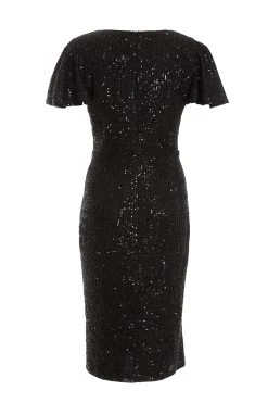 Black Sequin Wrap Midi Dress 10 Black Sequin Wrap Midi Dress -Women Clothing Sale 00100036495 ZB