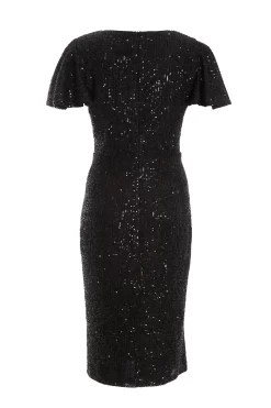 Black Sequin Wrap Midi Dress 10 Black Sequin Wrap Midi Dress -Women Clothing Sale 00100036495 ZB scaled