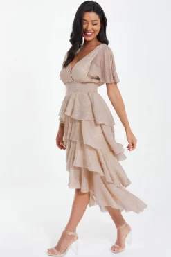 Champagne Chiffon Glitter Tiered Midi Dress -Women Clothing Sale 00100036518 XS scaled
