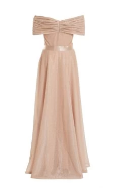 Champagne Bardot Glitter Maxi Dress -Women Clothing Sale 00100036519 ZB