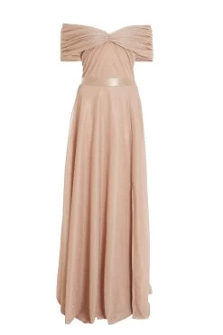 Champagne Bardot Glitter Maxi Dress