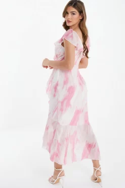 Pink Brush Stroke Frill Midaxi Dress 8 Pink Brush Stroke Frill Midaxi Dress -Women Clothing Sale 00100036520 XB scaled