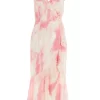 Pink Brush Stroke Frill Midaxi Dress