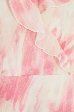Pink Brush Stroke Frill Midaxi Dress -Women Clothing Sale 00100036520 ZS