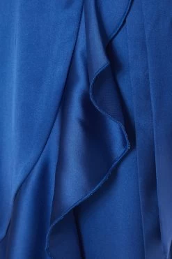 Blue Satin Wrap Midi Dress -Women Clothing Sale 00100036530 ZS