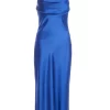 Blue Satin Diamante Midi Dress
