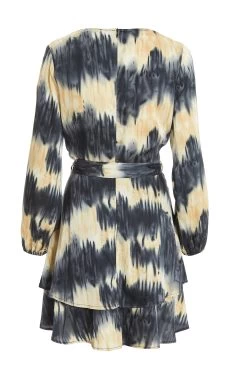 Champagne Satin Marble Print Wrap Mini Dress 10 Champagne Satin Marble Print Wrap Mini Dress -Women Clothing Sale 00100036592 ZB