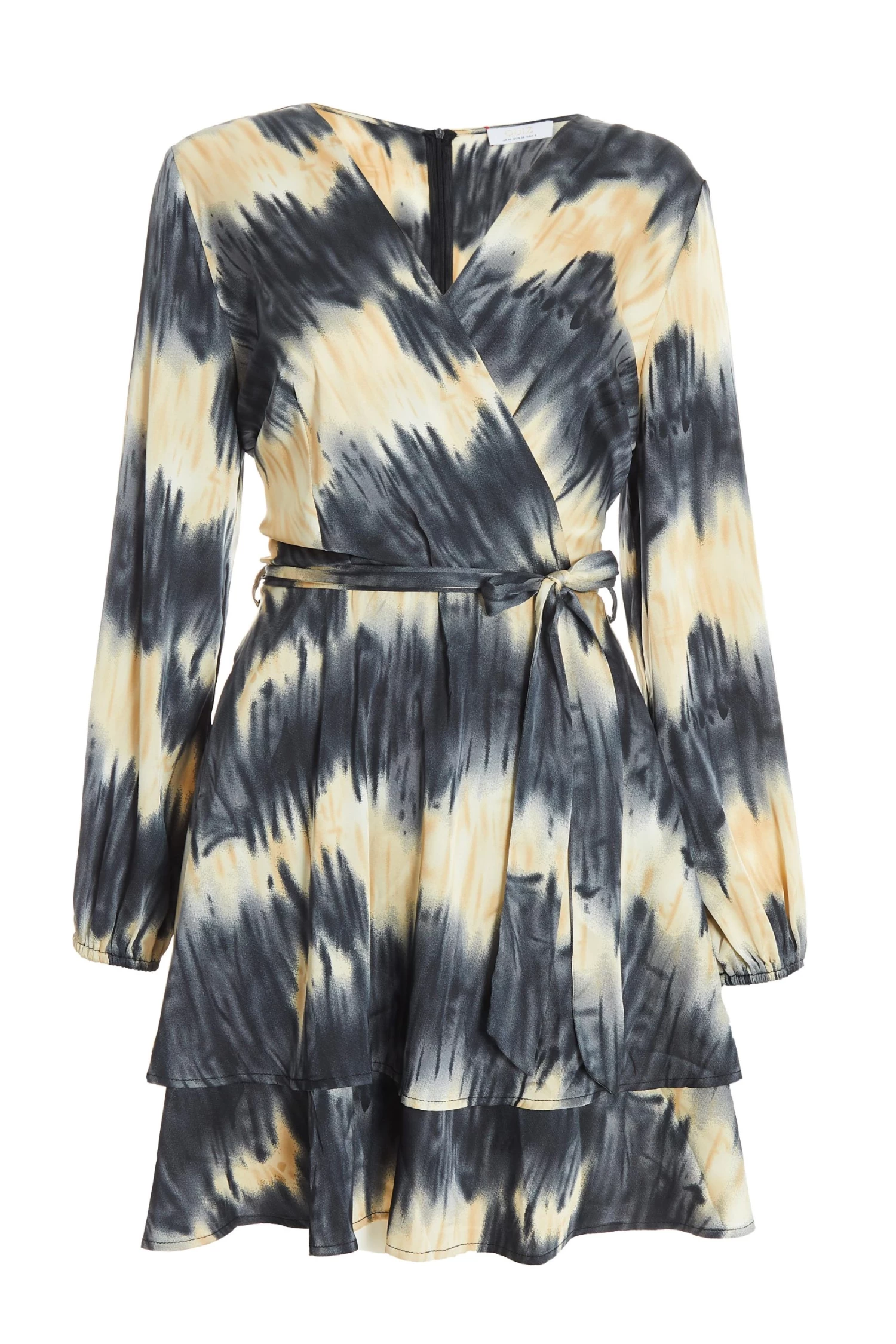 Champagne Satin Marble Print Wrap Mini Dress 1 Champagne Satin Marble Print Wrap Mini Dress