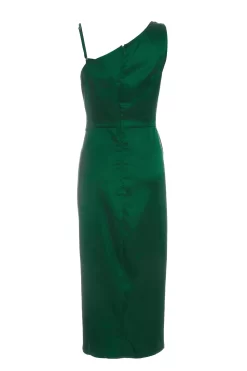 Bottle Green Satin One Shoulder Midi Dress 10 Bottle Green Satin One Shoulder Midi Dress -Women Clothing Sale 00100036595 ZB scaled