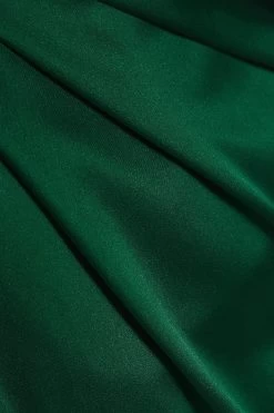 Bottle Green Satin One Shoulder Midi Dress -Women Clothing Sale 00100036595 ZS